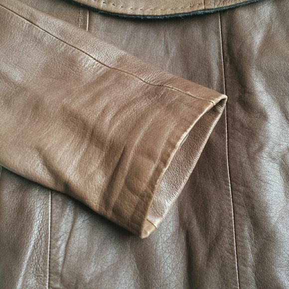 BcbgMaxazria Brown leather jacket cropped soft buttons elegant classic size XS - Picture 9 of 13